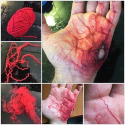 halloweencrafts:  DIY Yarn Veins by Marc Clancy on Instagram. *For one of the sickest FX makeup Instagram accounts, follow @powdah!A photo posted by Marc Clancy on Instagram (@powdah) on Jan 1, 2015 at 9:54pm PST. From Mark Clancy (@powdah):  TIP: Here’s