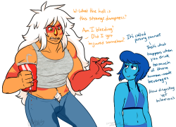 I’m not sorry for this LMAOOnce again, more fun with Jasper being a Homeworld Gem having never coexisted with humans before, having no fucking knowledge how biology works and what happens when you consume things