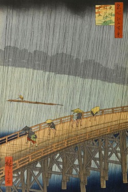 magictransistor:  Hiroshige, 大はしあたけの夕立 . Sudden Shower Over Shin-Ohashi Bridge and Atake (Ohashi Atake no Yudachi), part of the series One Hundred Famous Views of Edo: Summer, 1857. 