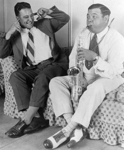 siphotos:  Lou Gehrig plugs his ears as Babe Ruth blows into a saxophone in 1928. (Mark Rucker/Transcendental Graphics/Getty Images) GALLERY: Rare Photos of Lou Gehrig