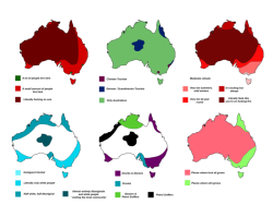 mapsontheweb:  Australia Split in 6 Ways. More stereotype maps &gt;&gt;  