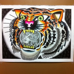 sickradsean:  Tiger head crystal ball thing. 18x24. For sale. @lucky23 #tattoos #traditional #tiger #cattats #painting (at merrrooowww)