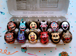 red-flare:Happy Easter, everyone! :DFor those who don’t know, I paint themed Easter eggs every year. This year, I chose Five Nights at Freddy’s as my theme. Last year I did Marvel themed eggs. If you wanna see any of my previous year’s eggs all