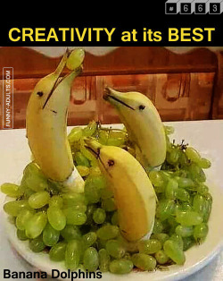 funny-adults:  Creativity at its best : Banana - Dolphin, Cabbage - Pig, Cauliflower - Sheep, Maize -Rabbit, Karela (Bitter Cucumber) - Crocodile 