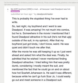 ladygolem:  jumpingjacktrash:  leagueofaveragefolk:  Dude is 36 and still needs to grow up.  #dump him#date a guy in a deadpool suit  the best part is that it doesn’t even occur to him that he could just wear a deadpool suit 