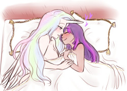 thepartytit:  thepartytit:  dicksleckskick asked you: if you’re still taking requests, I have one! Human!Twilestia afterglow cuddles. Pls and thanks.  sorry this is late!! ahaha i had twilestia doodle inspiration today so i finally got to this~ 