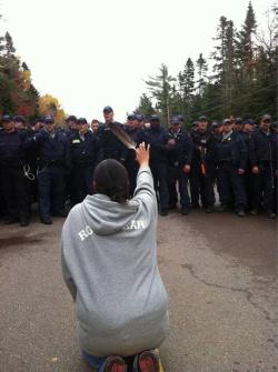 iamablasphemousgirl:  ellorgast:  Today, RCMP showed up to a peaceful Indigenous anti-fracking protest in New Brunswick with sniper rifles.   Then they acted surprised when violence broke out.  Fuckers. 