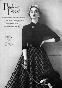 theniftyfifties:  Peck &amp; Peck designed by Nelly de Grab - 1955 fashion advertisement. 