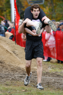 theweekmagazine:  The weird world of wife-carrying  So what&rsquo;s the story behind the guy being carried by his wife then???