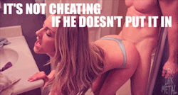cheatingonaloser:  No no no, that’s not the rule! The rule is “It’s not cheating if he’s bigger than your boyfriend” :))