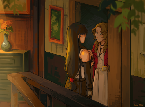 doodlefox2:some scenario where tifa stays over and aerith tells her to come to her room at midnight or whatever