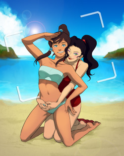 hokkahoka:  Honeymoon~~~ :D ahaha more korrasami stopmewhat. Also, I wanted to draw ponytails, and arms idk. I like short hair korra but i miss her sassy ponytail (&gt;_&lt;)/ so …long hair.  Also I dunno who’s holding the camera, but i was thinking