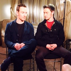 miagirly:  Michael Fassbender and James McAvoy discuss X-Men DoFP with Access Hollywood.  