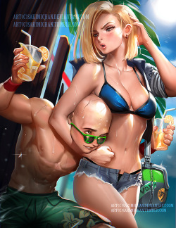 sakimichan:  Android 18 X Krilin from DBZ, one of my fav couples from the series !being dominated by his woman as usual XDPSD, High res Jpg,Video process ►https://www.patreon.com/posts/3908335   lucky guy~
