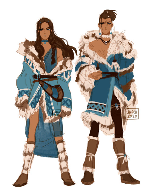 jhoca:▶︎ water tribe, but make it fashion?  (twitter / instagram) The inspiration behind their outfits came from an Inuit fashion show, so they’re def not designed for survival…their hot looks will keep them warm ;) I posted wips and other fun