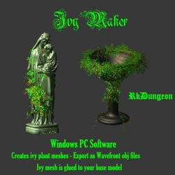 Kawecki fans rejoice!  Windows PC software for creating ivy plant meshes glued to your base model.  Jazz up those   walls, columns, statues, arches or any other object (Base Mesh)!  For more detailed information read the included manual in Adobe Acrobat