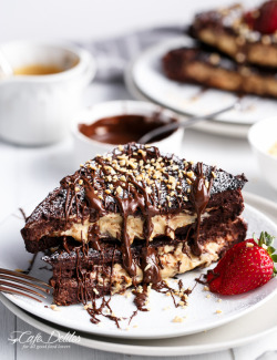 delicious-food-porn:  Peanut Butter Cheesecake Stuffed Chocolate Brownie French Toasts
