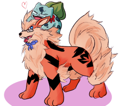 Rhin wanted to be a Bulbasaur and so I drew us as an Arcanine and Bulbasaur and we’re gonna go on adventures and stuff and they’re gonna be my hands with Vine Whip and Ima keep them warm with my floof