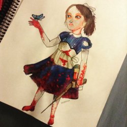 I&rsquo;m pretty pleased how this water color turned out despite it not being on water color paper. #bioshock #littlesister #myartskills #drawing #pen #painting #watercolor #art #xbox #ps3