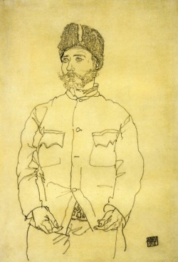 Russian Prisoner of War with Fur Hat via Egon Schiele