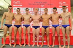 sfswimfan:  sfswimfan: Right, Left, Up, and Center, the bulging British boys in blue! My eyes are spinning from the wayward bulges in this lovely pic from British diver Ross Haslam’s IG posted Thurs 5/17/2018, taken with a much better camera this time!