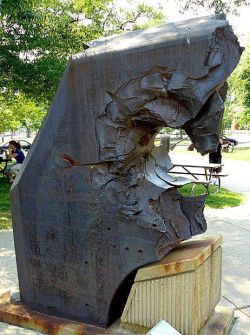 fujisan-oba-hinode:  sailnavy:  26-inch thick armor from Japanese Yamato class battleship, pierced by a  US Navy 16-inch gun. The armor is on display at the US Navy Museum  It’s so devastating it almost looks fake.