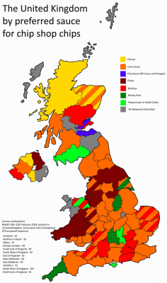 mapsontheweb:  The United Kingdom by most popular sauce/topping/condiment for chip shop chips. Keep reading 