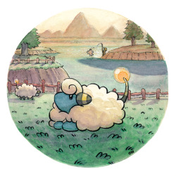 revilonilmah: #179 Mareep is feeling very relaxed as the sun is setting on the ranch.  