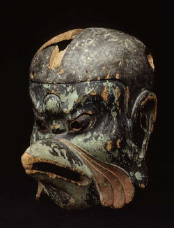 japaneseaesthetics:  Gigaku mask, Japan. Nara period (710 -794).  Gigaku masks are now the only remains of a drama that reached its peak in Japan VIII th century.  This theater mask Gigaku Karura is a divine bird in Indian mythology that was introduced