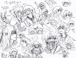 nikutsuneart:  A bit back i sent a fun little care package a  buttons   n stuff to @blowingoffsteam2 but i also scribbled a buncha soriku all over a page and they wanted me to share it :]some of these are a lot better than others imo since i drew it