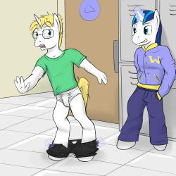 Angel Feather being pants-ed by Shining Armor. Stream Request