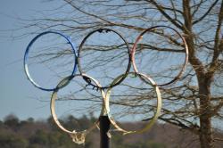 wheretonext14:Old Olympic rings at the rowing facility in Lake Lanier 