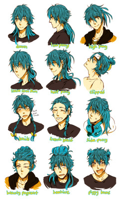 darkgreyclouds:  Aoba+Sly and 12 Hairstyle possibilities(the bottom row was Nicole’s idea lmao) 