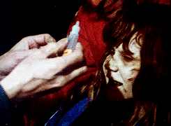  Because you just need this gifset of Linda Blair having her demonic contacts inserted on the set of The Exorcist  