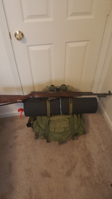 overlyobsessedwriter:Loaded my new tent and sleeping bag into my hiking pack, featuring my SKS