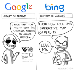tastefullyoffensive:  Google vs. Bing [owlturdcomix] 