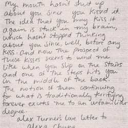 faksmiles:  &ldquo;Alex Turner’s love letter to Alexa Chung&rdquo; #AlexTurner #AlexaChung #love #supermodel #letter #valentine #card