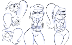 steven-fernandez-art-blog:  Here’s some Courtney Babcock sketches (rough and clean versions). Trying to get a hang on my design version of her.
