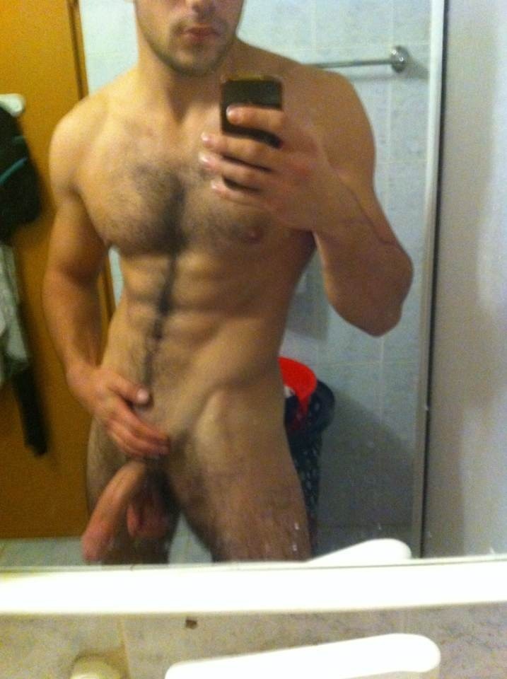 Hairy naked man selfie