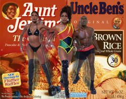 vonillustrated:  Renee Cox Liberation of Aunt Jemima and Uncle Ben, 1998 See more of Cox’s Raje series here   “In her first one-woman show at a New York gallery in 1998, Cox made herself the center of attention. Dressed in the colorful garb of a black