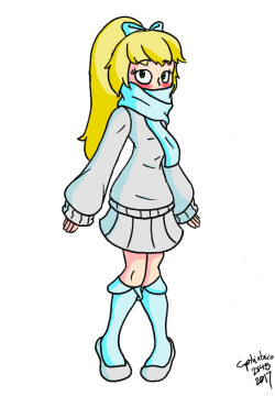 Lillie from Pokemon Sun and Moon wearing a scarf and sweater and being cute.