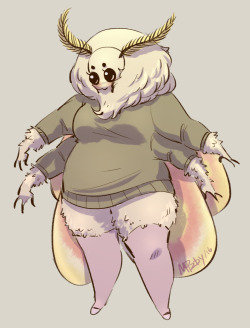 mizby:    I made a new baby girl tonight!! Her name is Cotton and she’s based off a combo of a Poodle moth and a Rosy Maple moth &lt;:^)   