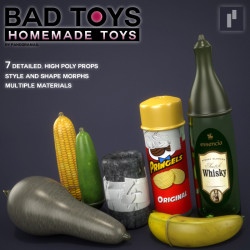 Bad Toys - Homemade Toys is the next installment in the  Bad Toys props series for Poser. Sometimes you can get inspired with  what is just lying around you and with a little bit tinkering anything&rsquo;s  possible! This pack consists of 7 detailed,