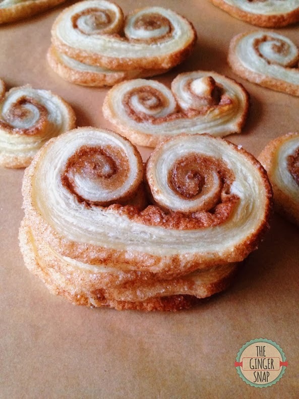 Puff Pastry Cinnamon Sugar PalmiersFind the recipe here:https://theginger-snap.blogspot.co.uk/2013/11/puff-pastry-cinnamon-sugar-palmiers.html