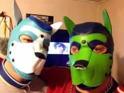 sir-r-lucky2:  bearconcentrate:  Absolutely rocking the mrsleather custom pup hoods. I didn’t even think how awesome these colours would be together. Love your work pups!  Live the color of the hood pup   No way! Ryker and Laz were my first pup session!