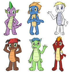 Spike and his dragon friends.  Here&rsquo;s what the main six in Spike&rsquo;s Quest would look like had they originally stayed sort of youngish like the show, and not aged up like I made them in the story.
