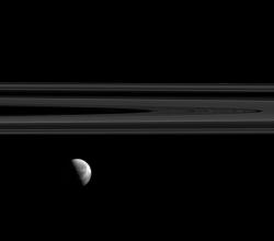 humanoidhistory:  ONE YEAR AGO TODAY: The rings of Saturn and moon Dione, observed by the Cassini space probe on August 15, 2015. (NASA) 
