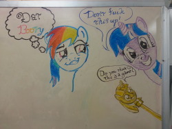 This started with Twilight giving the office a friendly reminder. Then the Twicane arrived and now Rainbow Dash&rsquo;s face. I have started the MLP Season Four Meme Board. Every time there is a new meme from a new episode of My Little Pony, I will add