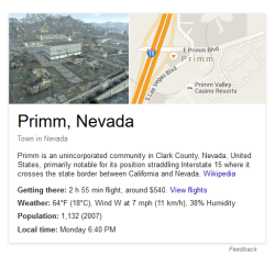 alverdewolffe:  scarlet-knightmare:  Is anybody going to talk about the fact that if you google “Primm” which is a real town btw) the image used is from New Vegas? Instead of a picture of the actual Town?Like no lets use the picture that is the least