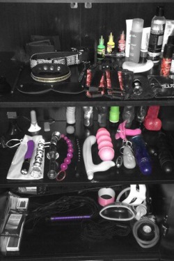 thekinkyshitwedo:  We have built up such a collection of toys that Mr bought an armoire for them. He makes me happy :)